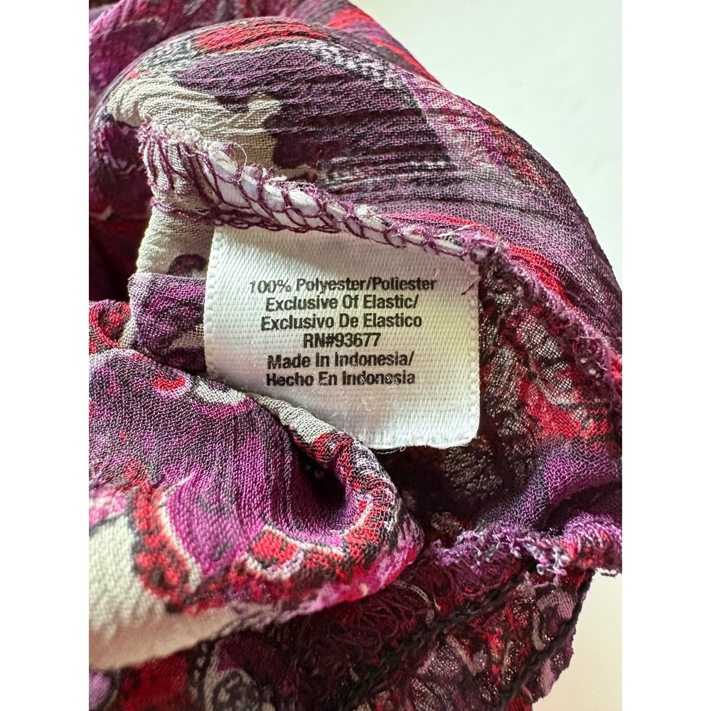 ANA A New Approach Purple Paisley Smocked Chiffon Blouse Top Medium Boho Paisley - Picture 8 of 8